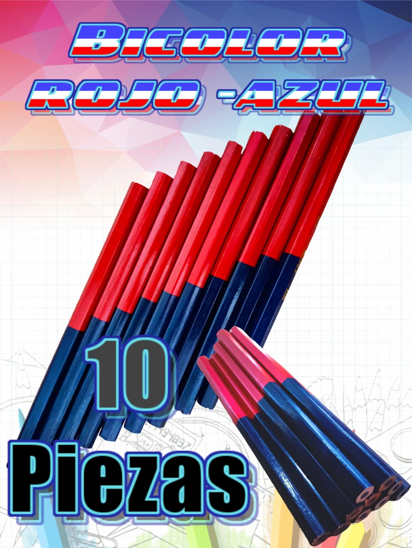 10 Lápiz Bicolor Azul Y Rojo Hexagonal Grueso 17.5 X 1cm